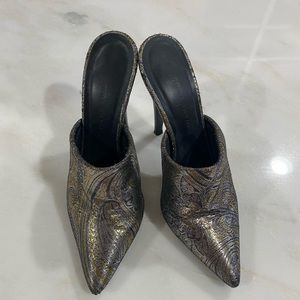 Jenni Kayne Silver Metallic Brocade Heels